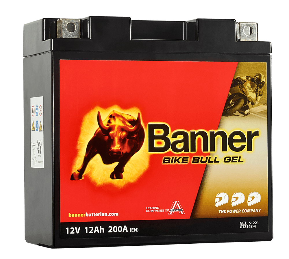 12V 12Ah 200A Banner Bike Bull GEL 51221 Motorradbatterie GTZ14B-4