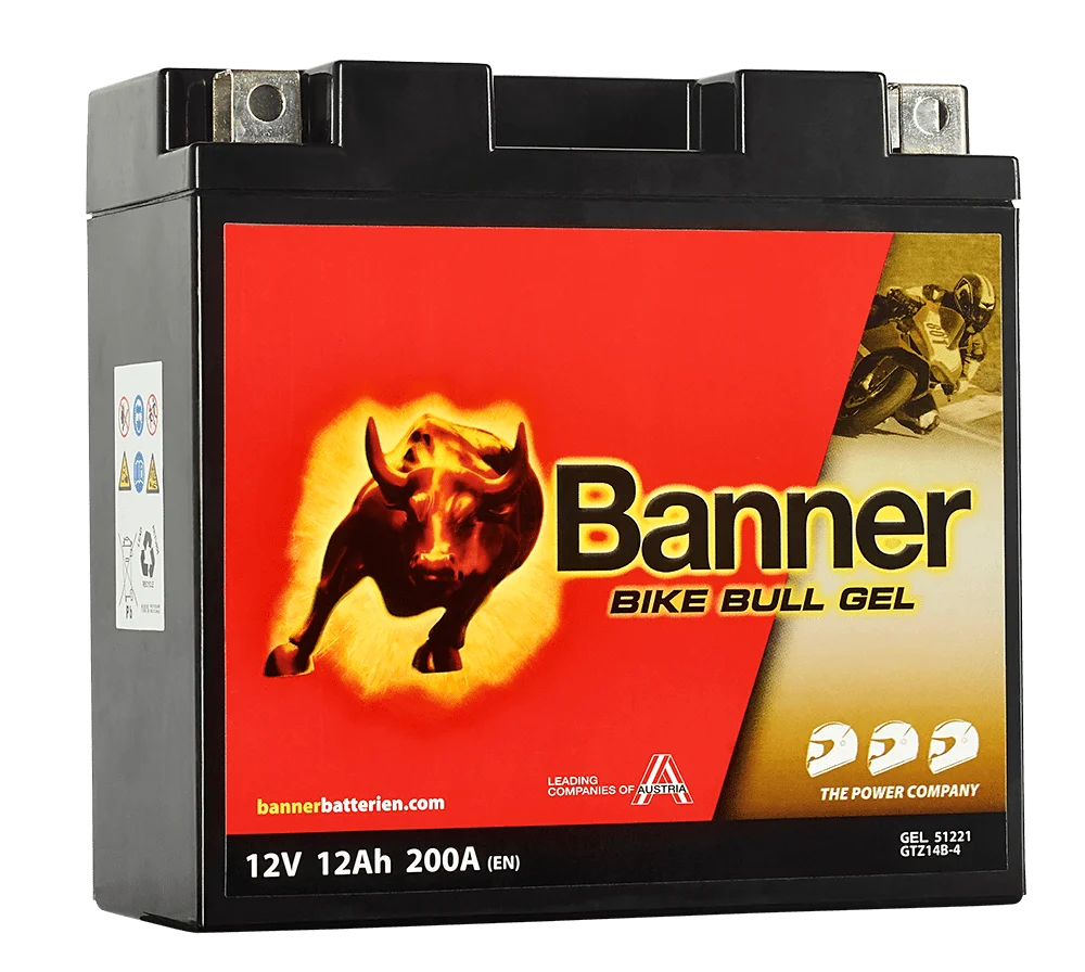 12V 12Ah 200A Banner Bike Bull GEL 51221 Motorradbatterie GTZ14B-4